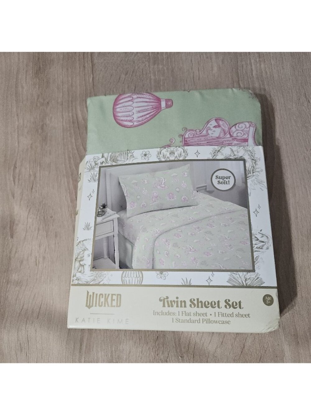 Wicked: For Good X Katie Kime Green & Pink TWIN Size Bed Sheet 3 Pc Set NEW